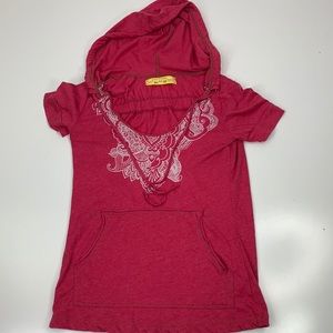 Free People Short Sleeve Hooded Shirt Top Blouse